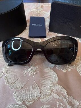 Prada SPR 19M Sunglasses Translucent Black Rectangle Cat Eye Made in Italy